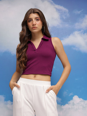 CORSICA Casual Self Design Women Maroon Top