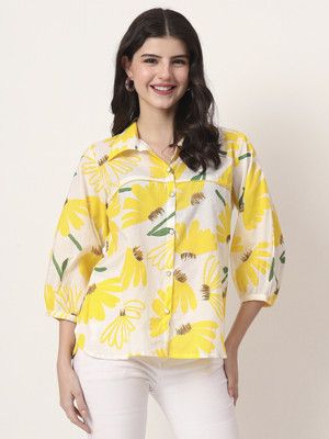 Yufta Casual Floral Print Women Yellow Top