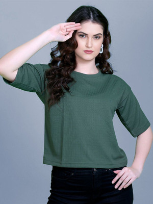 CHEMISTRY Casual Self Design Women Green Top