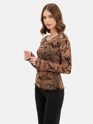 KAZO Party Printed Women Beige Top