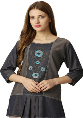 french crown Casual Embroidered Women Brown Top