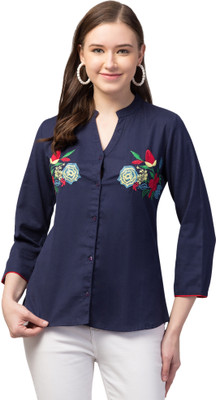 RIHANI FAB Casual Self Design Women Blue Top