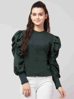 Zintom Casual Solid Women Dark Green Top