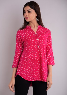 FEBIA Casual Regular Sleeve Printed Women Pink Top