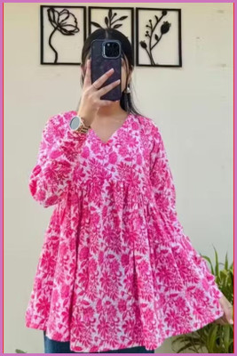 BIBHATSU Casual Floral Print, Printed Women Pink Top