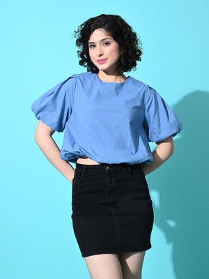 ADRIANA Party Solid Women Blue Top