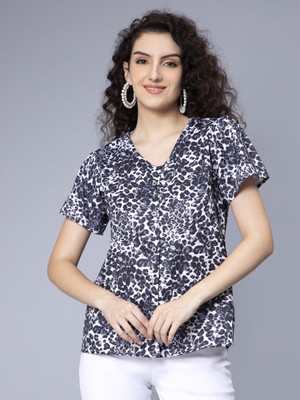 AAYUKIFASHION Party Floral Print Women Black Top