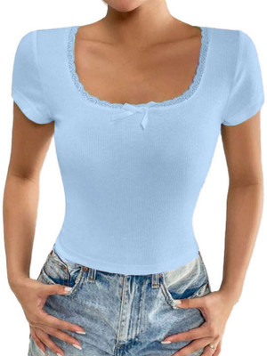 TIVANTE Casual Solid Women Light Blue Top