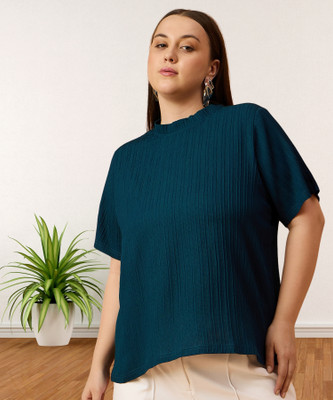 ANJIR Casual Solid Women Dark Blue Top