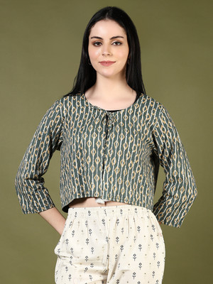 V-MART Casual Printed Women Green Top