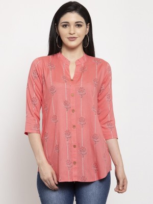 HANUMNTRA Casual 3/4 Sleeve Printed Women Pink Top