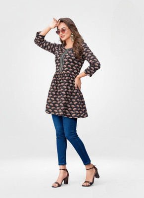HD DESIGN Casual Geometric Print Women Black Top