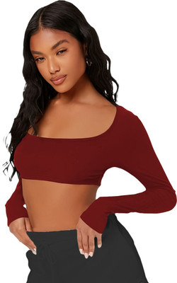THEBLAZZEE Casual Solid Women Maroon Top