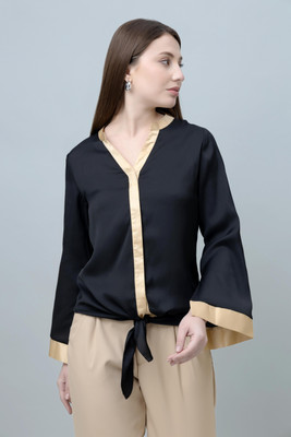 PURYS Casual Solid Women Black Top