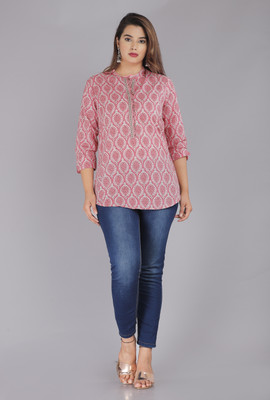 AJASHA Casual Printed Women Pink, White Top