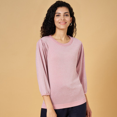 Honey By Pantaloons Casual Solid Women Pink Top