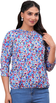 Pittra4ever Casual Printed Women Blue Top