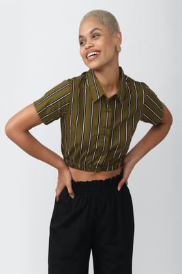 FOREVER 21 Casual Striped Women Dark Green Top