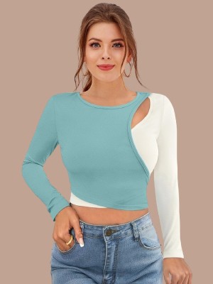 METRONAUT Casual Color Block Women Light Green Top