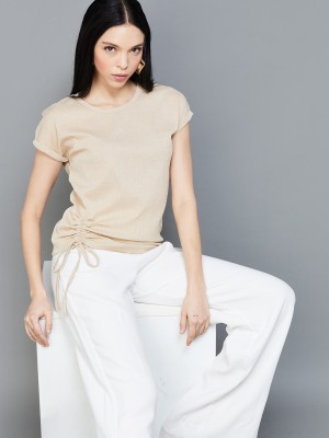 CODE by Lifestyle Casual Solid Women Beige Top
