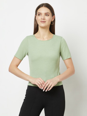 GLITO Casual Solid Women Light Green Top