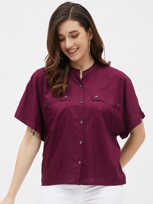 KIBO Casual Solid Women Maroon Top