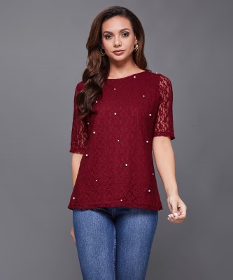 Miss Chase Casual Embellished Women Maroon Top