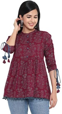 HEMDE Casual Floral Print Women Red Top