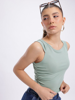 Glitchez Casual Solid Women Grey Top