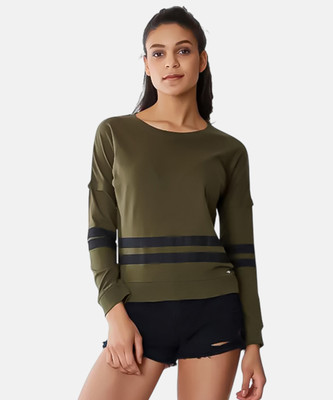 Pina Colada Casual Striped, Solid Women Green Top