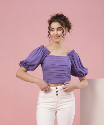Globus Casual Solid Women Purple Top