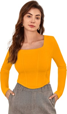 Cropyfy Casual Self Design Women Yellow Top