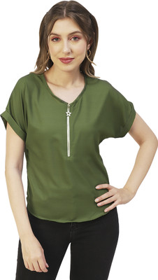 moomaya Casual Self Design Women Green Top