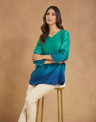 Fabindia Casual Ombre Women Blue Top