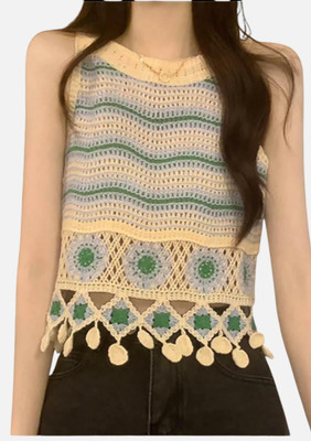 Classye Creation Casual Self Design Women Green Top