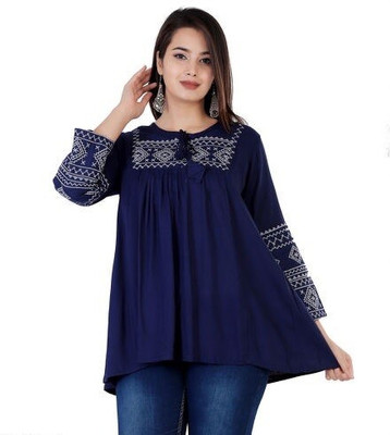 Heba Women Embroidered Flared Kurta(Blue)