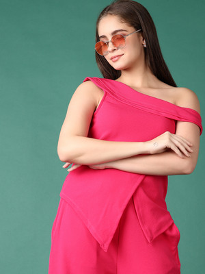 V-MART Casual Solid Women Pink Top