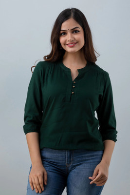 Himanc Enterprises Casual Solid Women Dark Green Top