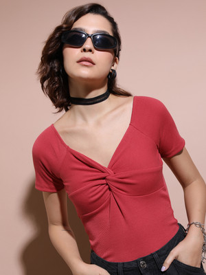 Tokyo Talkies Casual Solid Women Red Top