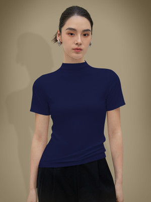 NAVYANKAA Casual Solid Women Dark Blue Top