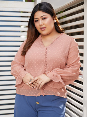 CURVE BY KASSUALLY Casual Self Design Women Pink Top