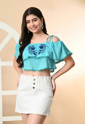 OTTAVIA Party Embroidered Women Dark Blue Top
