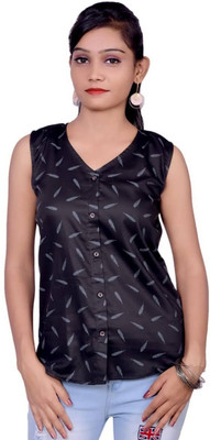 aruati Casual Sleeveless Printed Women Black Top