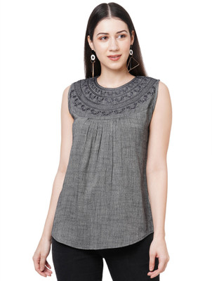 GO.4.IT Casual Sleeveless Solid Women Grey Top