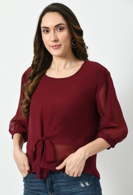 VESFRITA Party Solid Women Maroon Top