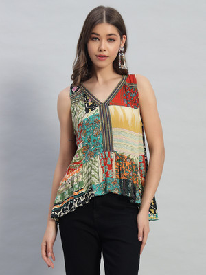 Veldress Casual Floral Print Women Green Top