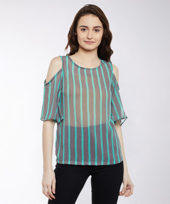 Miss Chase Casual Striped Women Dark Blue, Light Blue Top