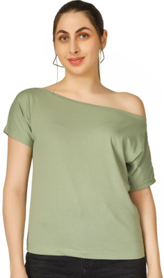 Clothza Casual Solid Women Green Top