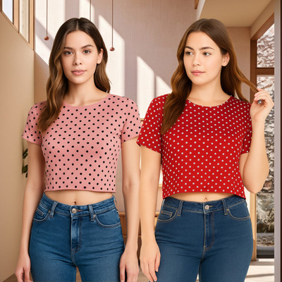 UNICUS APPAREL Casual Polka Print Women Red, Pink Top