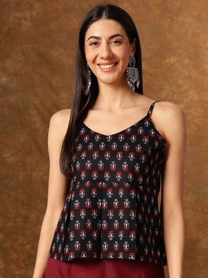 ANOUK Casual Floral Print Women Black Top